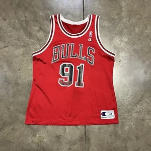 Vintage Champion Chicago Bulls Dennis Rodman Trikot Rot Gr. 44 Small 90er Retro - Bild 1 von 8