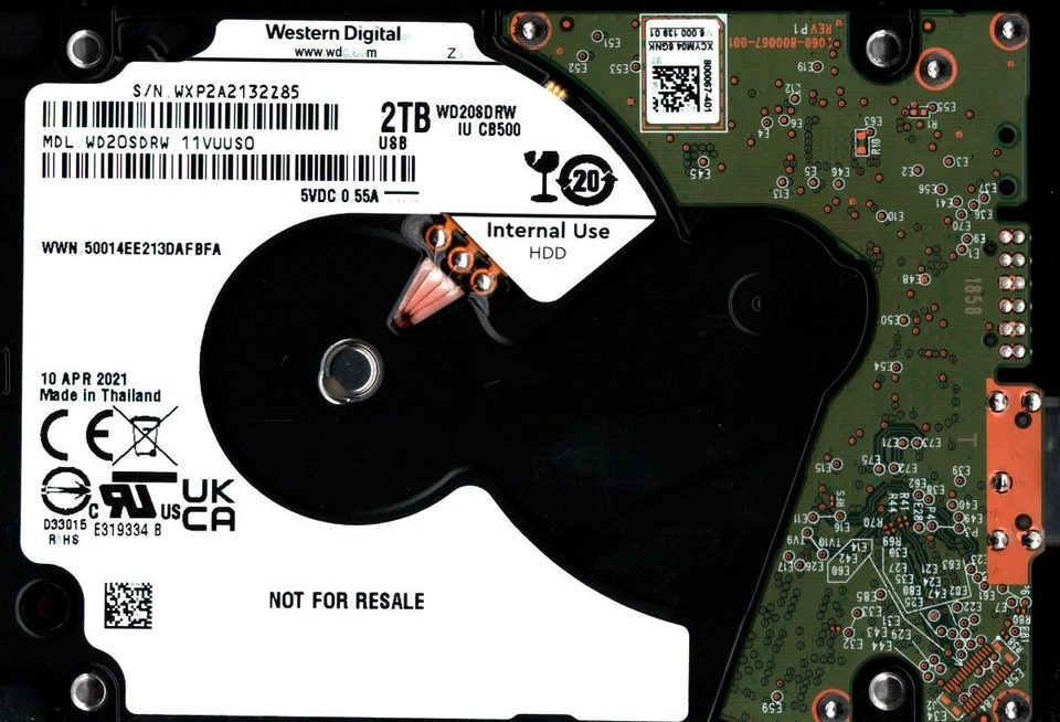 WD20SDRW-11VUUS0 S/N: WXP2A WESTERN DIGITAL 2TB THAILAND APR 2021 - Image 1 of 1