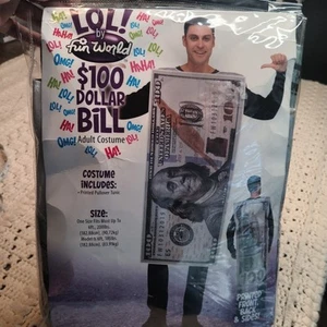 Adult 100 Dollar Bill Costume One Size Halloween Costume Money Sunglasses Funny - Afbeelding 1 van 5