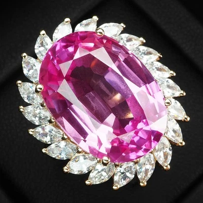 Anillos brillantes de oro rosa de plata de ley 925 de 22,70 quilates de turmalina rosa fucsia Foto 1 de 4