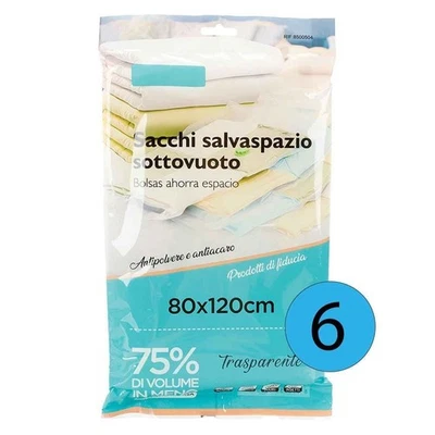 6 Pezzi Sacchetti Buste Sottovuoto Vestiti Trasparente 80X120cm - Immagine 1 di 3