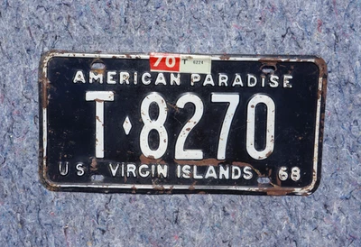 Placa de licença 1968 1969 1970 EUA ILHAS VIRGENS - PARAÍSO AMERICANO - Imagem 1 de 3