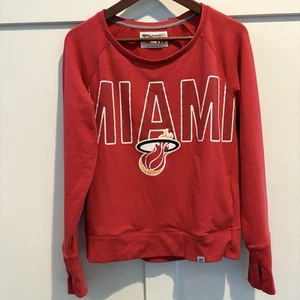 Miami Heat Sweatshirt Women Medium Red NBA Basketball ’47 Thumbholes Pockets - Picture 1 of 14