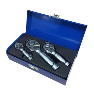 STUBBY RATCHET HANDLE SET 1/4" 3/8" 1/2" DRIVE SHORT SOCKET WRENCHES 3PC - Picture 1 of 8