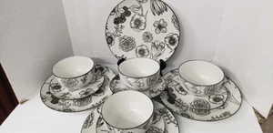 Juego de cena de 12 piezas H2K hogar a cocina ramo porcelana diseño negro/blanco usado en excelente estado - Imagen 1 de 8