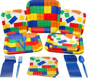Brick Party Supplies Packs (100 Pieces for 16 Guests) - Building Block Party Sup - Picture 1 of 12