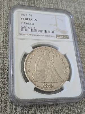 1872 Seated Liberty Silver Dollar NGC VF Details Cleaned  - Image 1 of 4