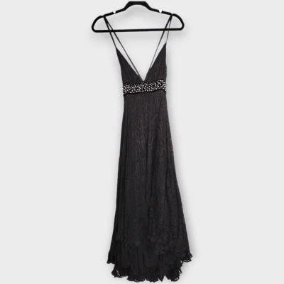 Maxi Vestido Bebe Negro Seda Talla Mediana Swiftie Estampado Terciopelo Quemado De Colección Glamcor Foto 1 de 4