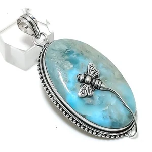 Natural Republic Larimar Gemstone 925 Sterling Silver Jewelry Pendant 2.44" o412 - Picture 1 of 4
