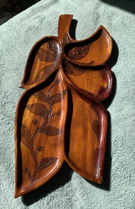Gorgeous Handmade Midcentury Hawaiian Mahogany Tiki Large LEAF TRAY 22” x 11” - Picture 1 of 7