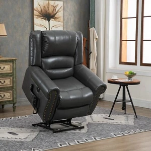 Power Lift Recliner Chair with Heat Massage, Dual Motor, 350 LBS, Faux Leather - Picture 1 of 12