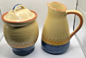 Brocca e barattolo con coperchio di Molde - dal Portogallo - ceramica dipinta a mano - bel set - Foto 1 di 18