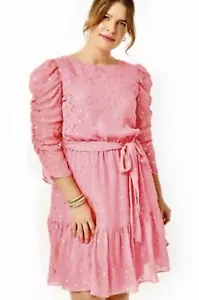 NWT Lilly Pulitzer Chianna Coral Sands Gold Metallic Silk Dress Size 8 - Picture 1 of 5