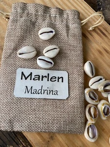 Santeria Yoruba. 21 geöffnete Kaurimuscheln mit Tasche Mano de 21 Caracoles en Bolsa - Bild 1 von 13