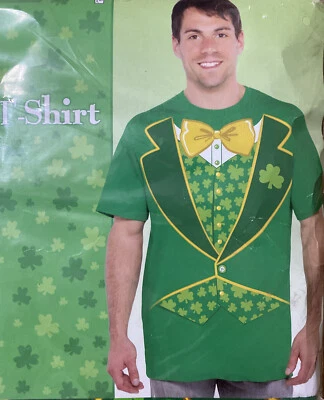 Hombre Duende Día de San Patricio Irlandés Verde Traje Camiseta Suerte 4 Hojas Trébol Foto 1 de 3