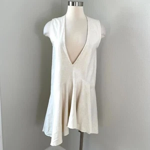 Maurie + Eve Womens 4 Linen Cotton Blend Low V Neck Mini Dress Sleeveless - Picture 1 of 10