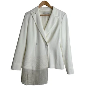 Blazer Worth New York $640 taglia 8 avorio asimmetrico frange orlo un bottone western - Foto 1 di 14