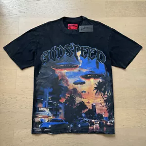 NEW Mens Godspeed Urban UFO print Tee Washed Short sleeved T-shirt - Picture 1 of 17