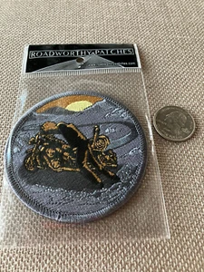 Roadworthy motorcycle patch embroidered sew on, 3" gray, gold and black. - Picture 1 of 3