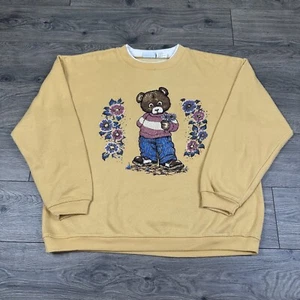 Vintage Basic Edition Sweatshirt Erwachsene Medium gelb Teddybär Blumen - Bild 1 von 6