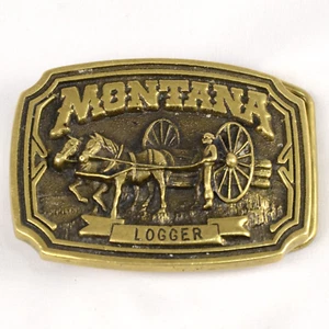 Leñador Montana Western de latón con hebilla IM-2095 Banco Banks 1979 carro de troncos para caballos - Imagen 1 de 7