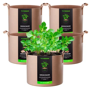 VIVOSUN 5-Pack 5 Gallons Grow Bags Thickened Nonwoven Fabric Pots with Handles - Picture 1 of 5