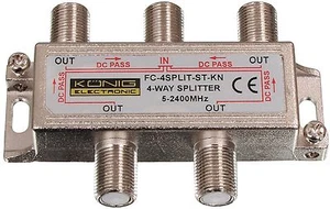 Satverteiler 4fach Sat F-Verteiler 4 Way Splitter 5-2400 MHz F-Kupplung 100dB - Bild 1 von 1