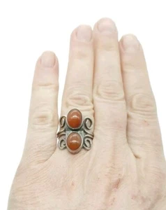 Silver Carnelian Ring Large Vintage Scroll Ring Gemstone Size N.5 7 Handmade - Picture 1 of 10