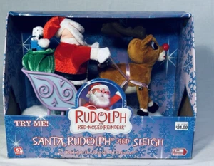 Gemmy Animated Rudolph The Red Nosed Reindeer Santa Rudolph Sleigh NIB Tested - Picture 1 of 11