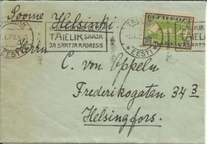 Estonia Sc#36(single frank) Tallinn 5/1/23 SLOGAN CANCEL to Finland, backstamped - Picture 1 of 3
