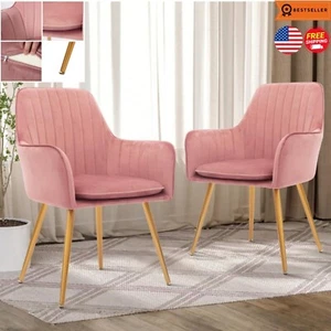 Velvet Dining Chair Set of 2, Modern Tufted Vanity Chairs with Gold Metal Legs, - Picture 1 of 11