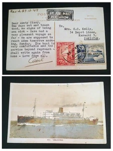 EXT RARE 1949 UNIQUE DESTINATION ADEN TO PAKISTAN POSTCARD, VIEW OF SHIP - Picture 1 of 3