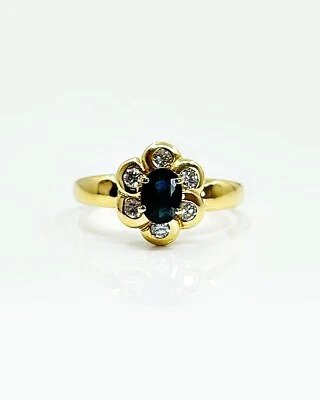 Bague Or Jaune 18k 4.30grs Saphir Diamants T63 - Bijoux occasion - Photo 1/3