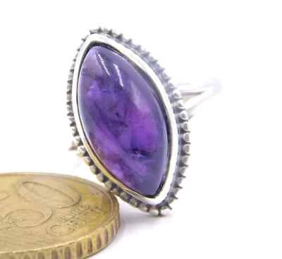 5.8 GM 925 Argento Sterling Naturale Ametista Marquise Cab Gemma Anello Size 8 " - Immagine 1 di 4