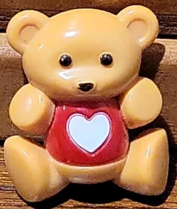Vintage Avon Teddy Bear Brooch Pin Heart Valentines Day Love Brown Red 1.25" - Picture 1 of 5