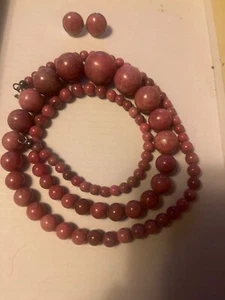 Jay King DTR 925-SS Pink Rhodonite Graduated Necklace 32” Long with earrings - Picture 1 of 4