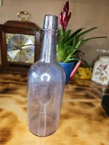 ANTIQUE 3 PIECE MOLD Light Purple GLASS WHISKEY BOTTLE APPLIED TOP 11 1/4'' vtg - Picture 1 of 7