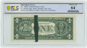 FR #1904-B $1 1969A FRN Ink Smear Error Ch Unc 64 PCGS 947695-23 - Picture 1 of 2