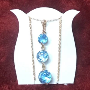 3.75 CTW BLUE Topaz Pendant Necklace 18" chain Solid 14k ROSE Gold - Picture 1 of 2
