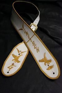 Correa de guitarra cuero labrada a mano hecha en EE. UU. ""Gretsch halcón blanco"" 4" 2 piezas - Imagen 1 de 12
