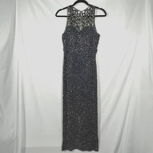 Vtg Scala Silk Beaded Blue Formal Full Length Gown Gala Prom Dress Caged Yoke - Picture 1 of 17