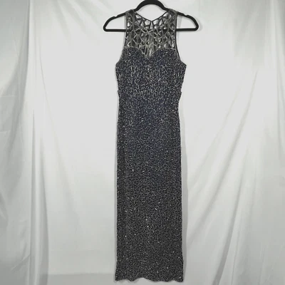 Vtg Scala Silk Beaded Blue Formal Full Length Gown Gala Prom Dress Caged Yoke - Image 1 of 4