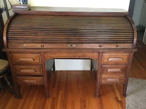 Antique Oak Roll Top Desk - Picture 1 of 12