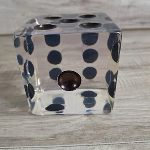 Vintage Clear Lucite Dice Jumbo Large 4" Inch Square ( Bookend ) Black Dots - Picture 1 of 10