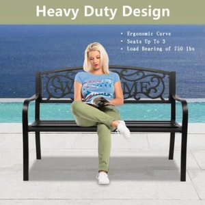 50" Patio Garden Bench Park Yard Outdoor Furniture Iron PVC Porch Chair Loveseat - Picture 1 of 12