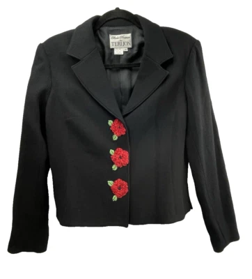 Chaqueta negra de lana crepé Rickie Freeman para mujer TERI JON talla 10 Foto 1 de 4