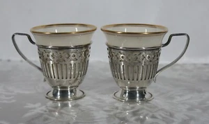 RARE! VINTAGE SET OF 2 STERLING SILVER DEMI / DEMITASSE CUPS W/ LENOX INSERTS - Picture 1 of 6