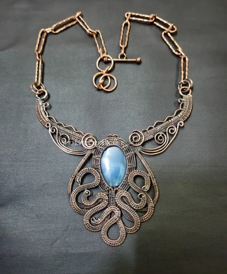 Aquamarine Gemstone Necklace Copper Wire Wrapped Necklace Octopus Necklace - Image 1 of 4