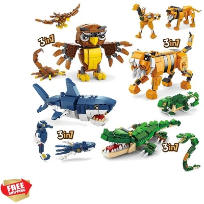 Creator 3 in 1 Animals Building Set, Owl, Shark, Crocodle, Tiger to Animal Fi... - Image 1 of 4