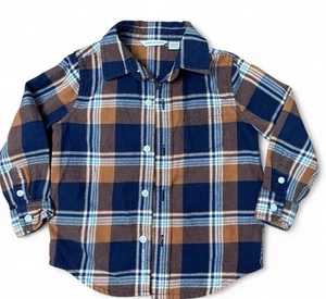 Janie and Jack BOY "North Forest" Brown Plaid Twill Oxford Shirt Top size 18-24m - Picture 1 of 5